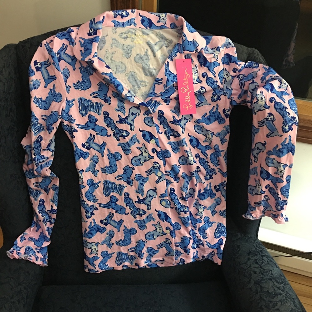 Lilly Pulitzer XS pj pajama top dogs Ruff Night